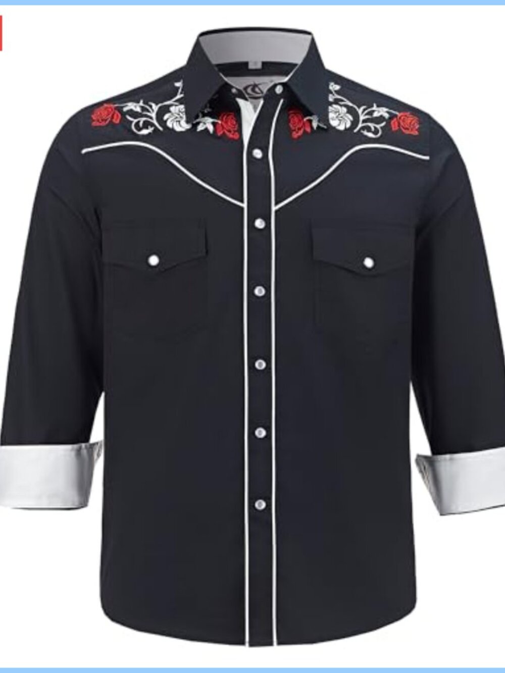 Men's 100% Cotton Western Cowboy Shirt Long Sleeve Pearl Snap Buttons Floral